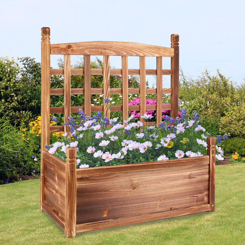 foto del prodotto fioriera spalliera, fioriera con grigliato in legno fioriera con traliccio in legno da giardino fioriera in legno con grigliato da esterno vaso portafiori da esterno 63,5x34x76 cm