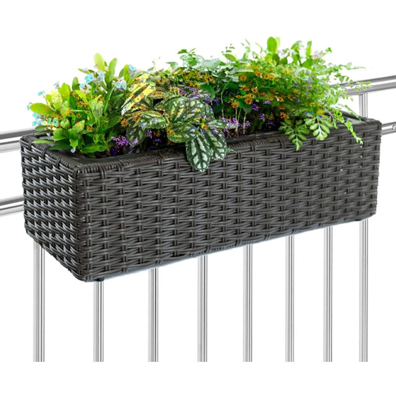 foto del prodotto fioriera vaso da giardino esterno balcone in rattan marrone 54 x 22 x 17 cm