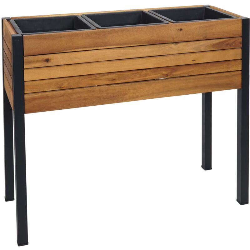 foto del prodotto fioriera vaso piante rettangolare alto 3 scomparti hhg 580 legno acacia 75x81x30cm legno naturale