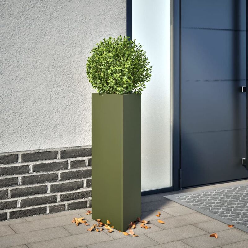 foto del prodotto fioriere 2 pz verde oliva triangolari 30x26x75 cm in acciaio vidaxl