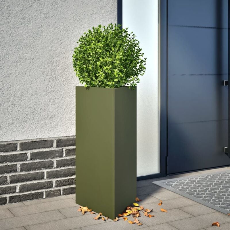 foto del prodotto fioriere 2 pz verde oliva triangolari 40x34,5x70 cm in acciaio vidaxl