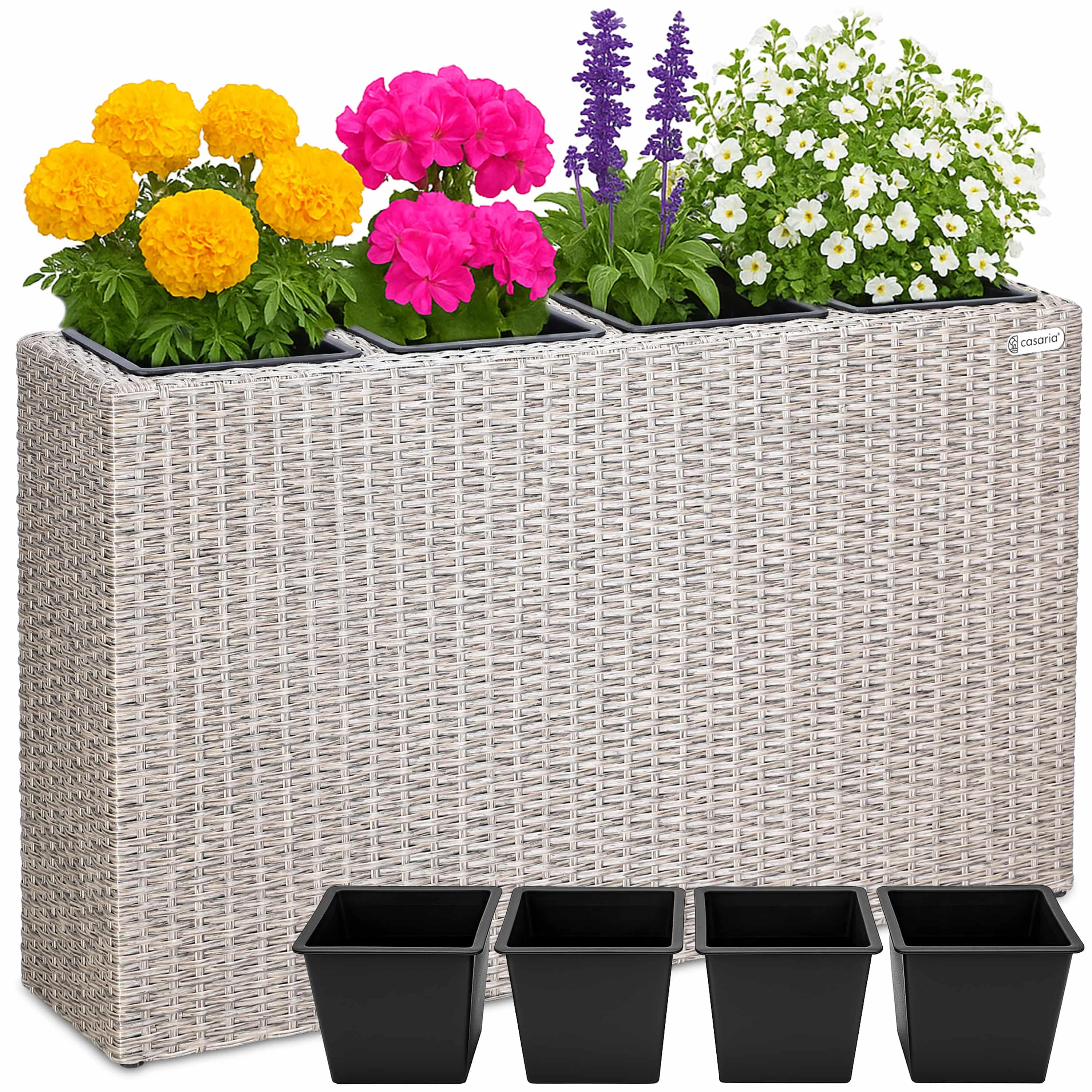 foto del prodotto fioriere a 4 vasi polyrattan crema 95x27x60cm