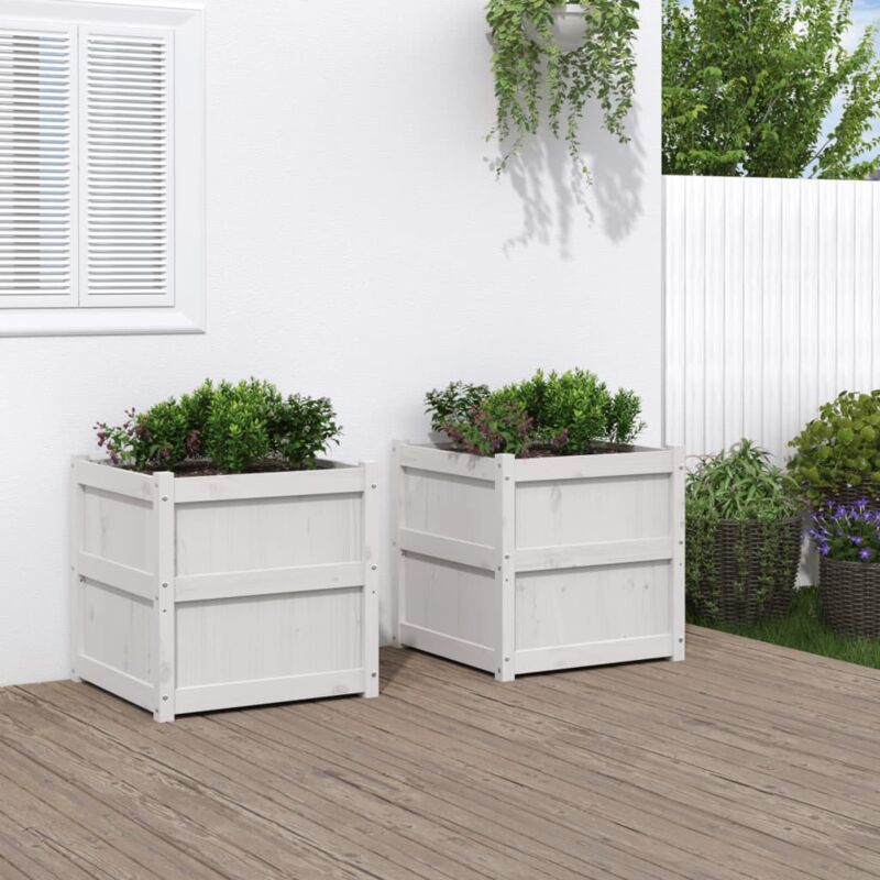 foto del prodotto fioriere da giardino 2 pz bianche in legno massello di pino vidaxl
