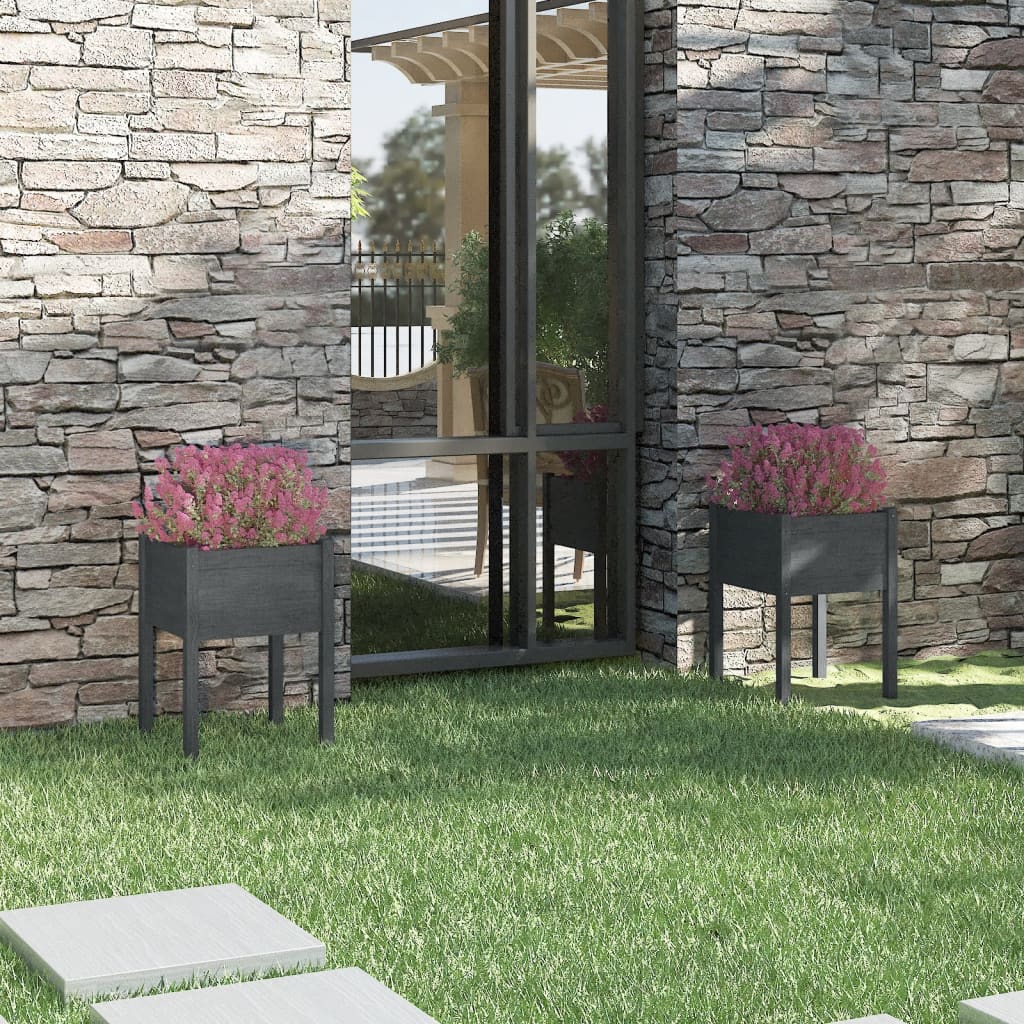 foto del prodotto fioriere da giardino 2 pz grigie 50x50x70 cm massello di pino cod mxl 66633