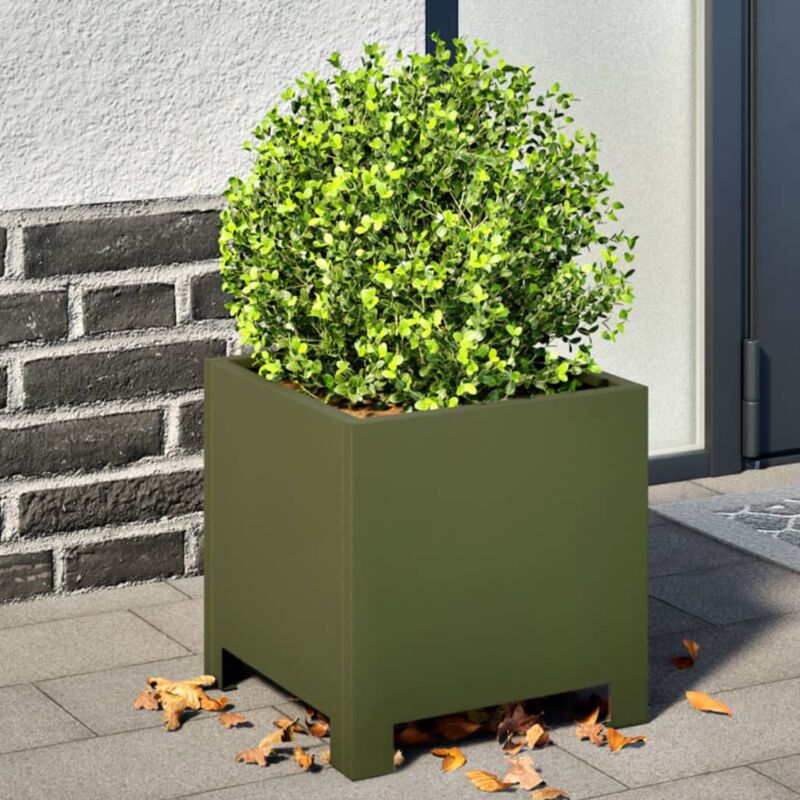foto del prodotto fioriere da giardino 2 pz verde oliva 30x30x30 cm in acciaio vidaxl
