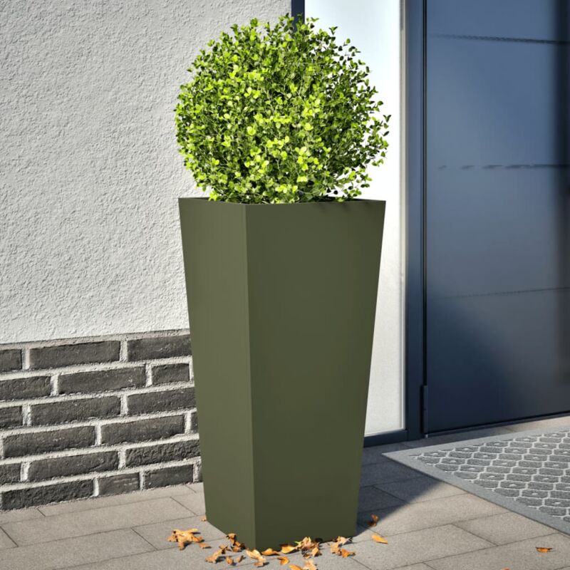 foto del prodotto fioriere da giardino 2 pz verde oliva 35x35x75 cm in acciaio vidaxl