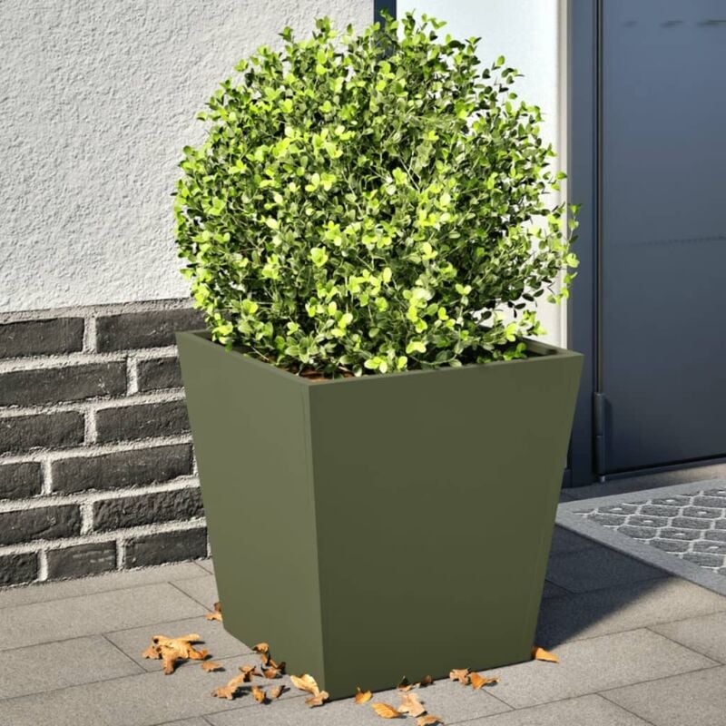 foto del prodotto fioriere da giardino 2 pz verde oliva 40x40x40 cm in acciaio - vidaxl