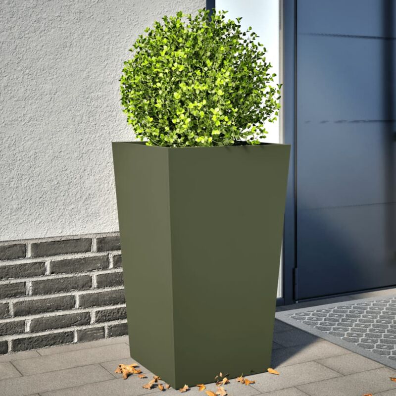 foto del prodotto fioriere da giardino 2 pz verde oliva 45x45x75 cm in acciaio vidaxl