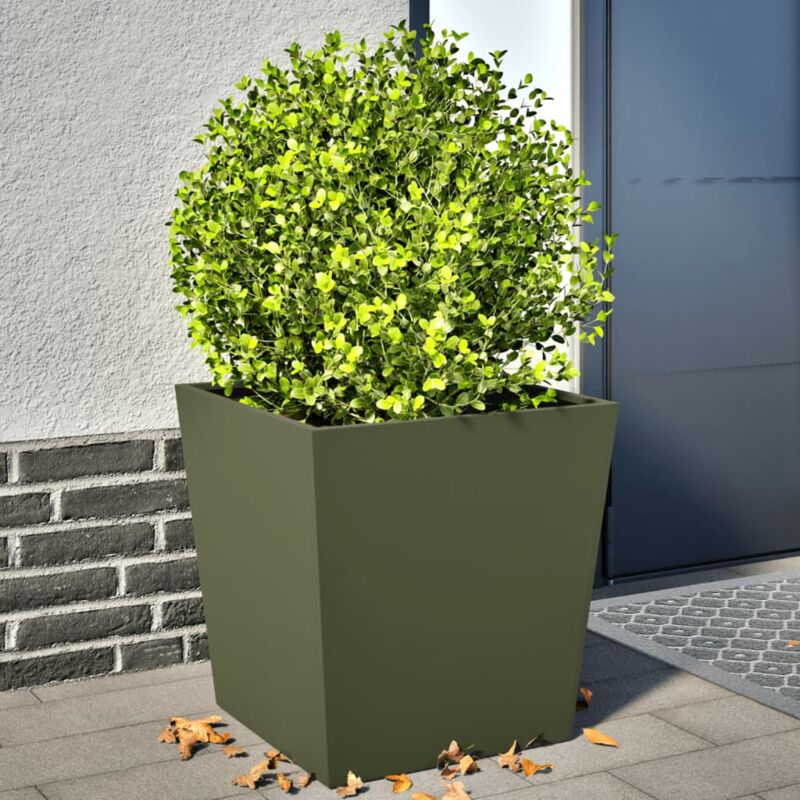 foto del prodotto fioriere da giardino 2 pz verde oliva 50x50x50 cm in acciaio vidaxl