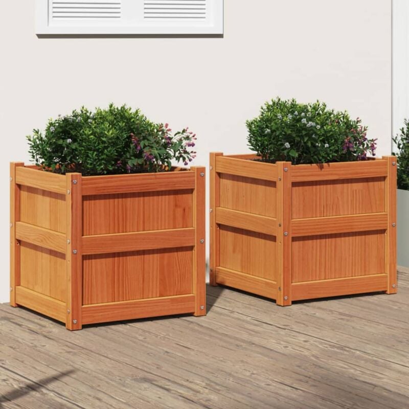 foto del prodotto fioriere da giardino 2pz marrone cera legno massello di pino vidaxl
