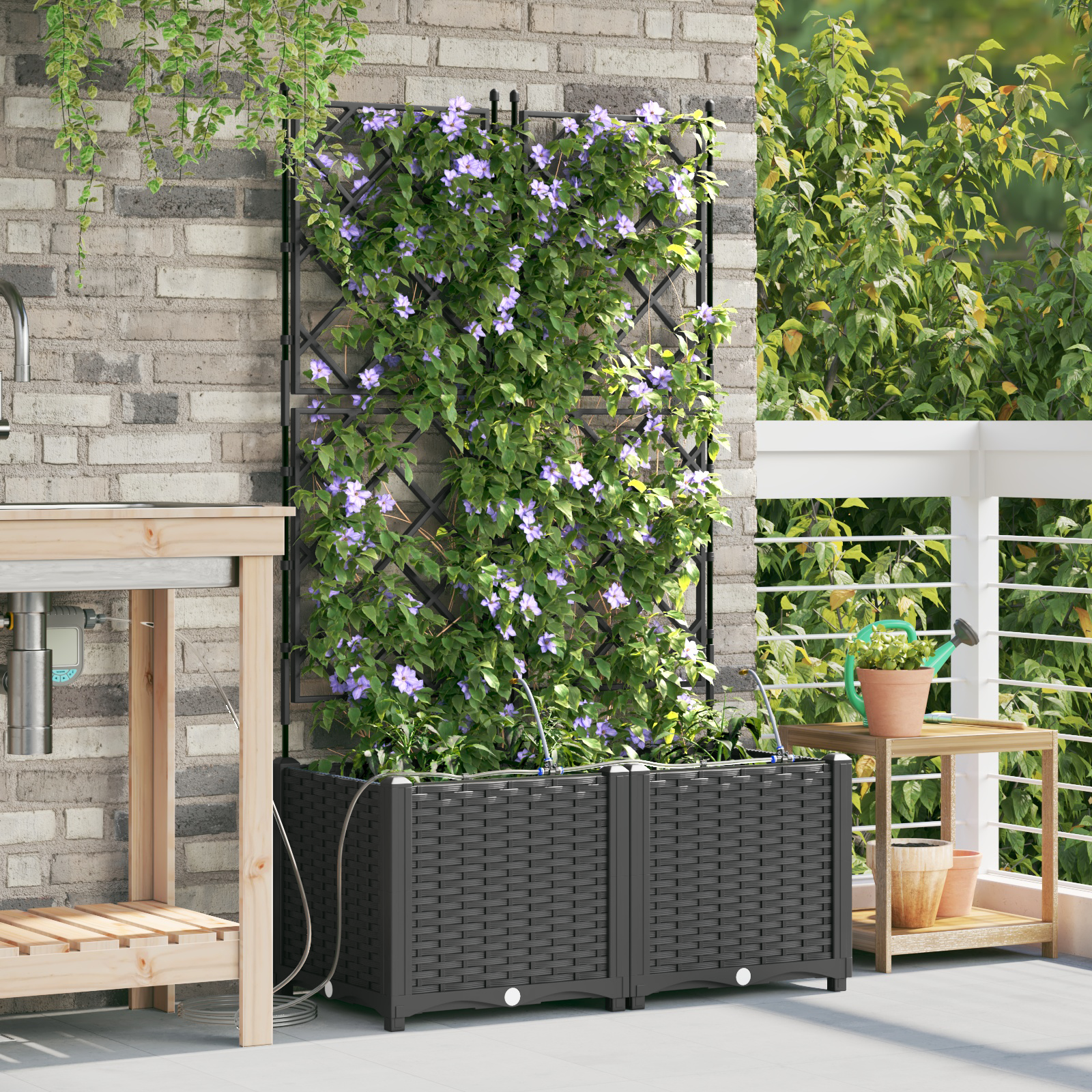 foto del prodotto fioriere da giardino con sistema di irrigazione 2 pz nero