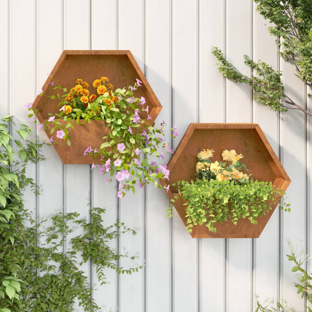 foto del prodotto fioriere da parete 2 pz ruggine in acciaio corten 46x10x40 cmcod mxl 82596