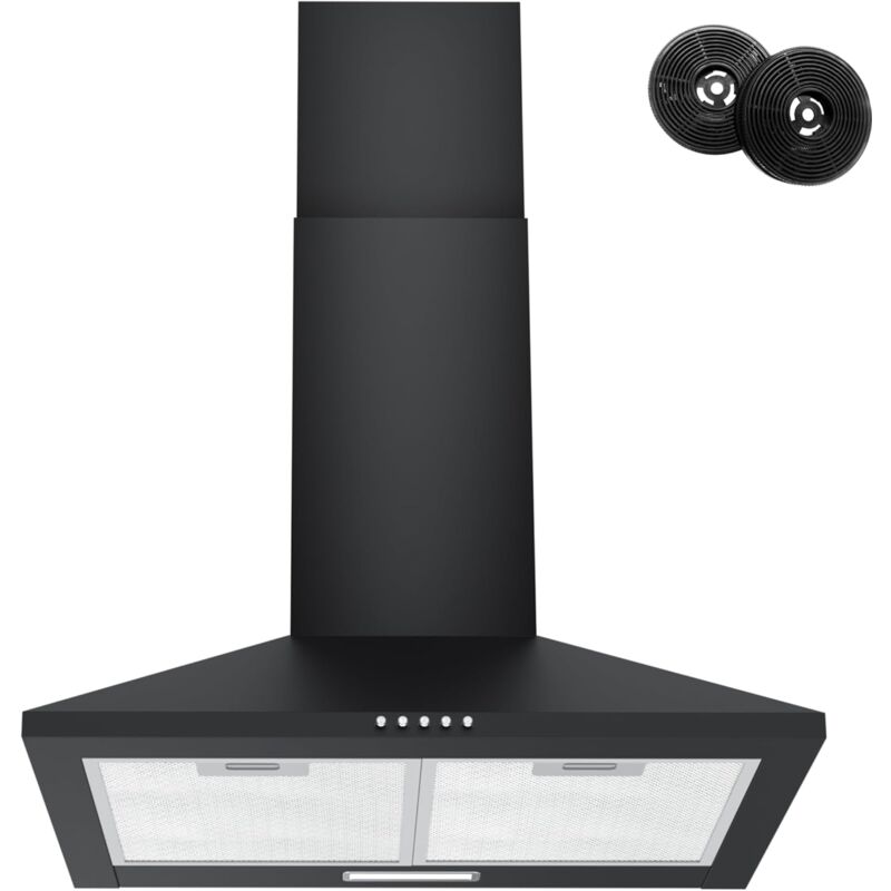 foto del prodotto firegas cappa a parete 60cm ricircolo aria 308m h con filtro cc110 a carboni attivi piramide acciaio inox opaco 3 livelli di potenza, nera