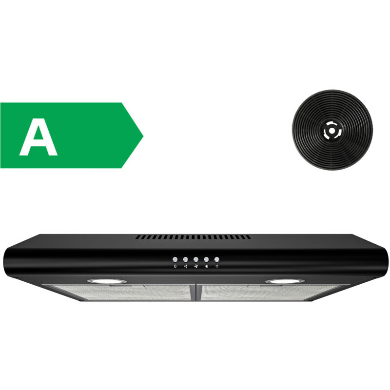 foto del prodotto firegas cappa aspirante 60 cm, cappa sottopensile con motore brushless, 3 livelli potenza, 250m h, luce led, filtro carbone, nero classe di