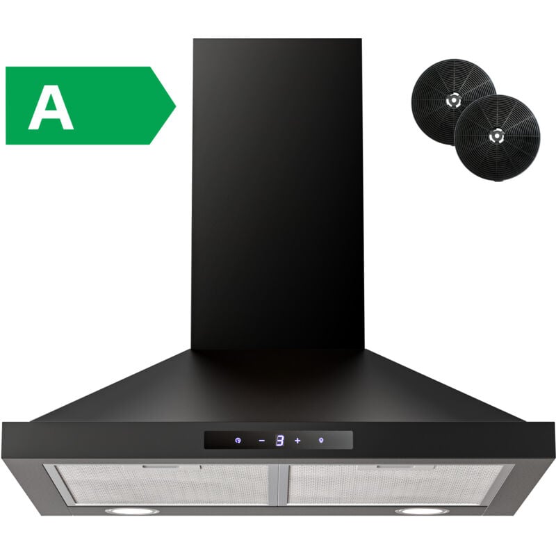 foto del prodotto firegas cappa da parete, 60 cm, con controllo touch, possibile aria e scarico, 3 livelli di ventilazione, illuminazione a led, colore nero classe