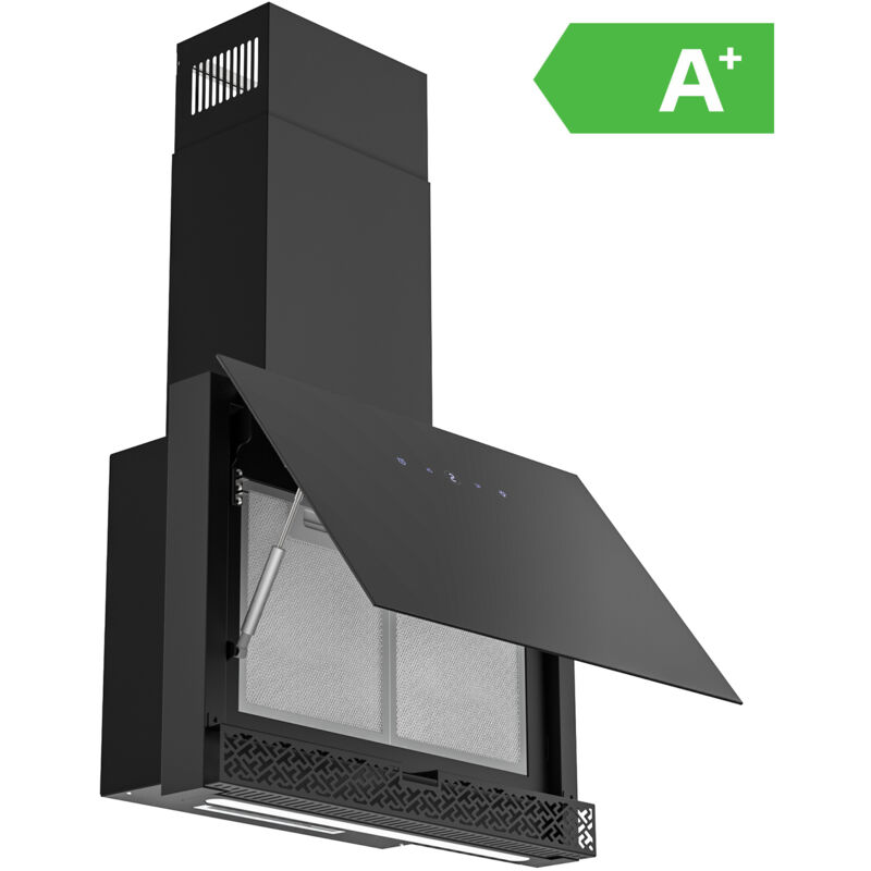 foto del prodotto firegas cappa da parete 60cm, motore brushless silenzioso, 510 m h, 9 velocit , ricircolo e scarico, touch screen, led, con filtro carbone, nero