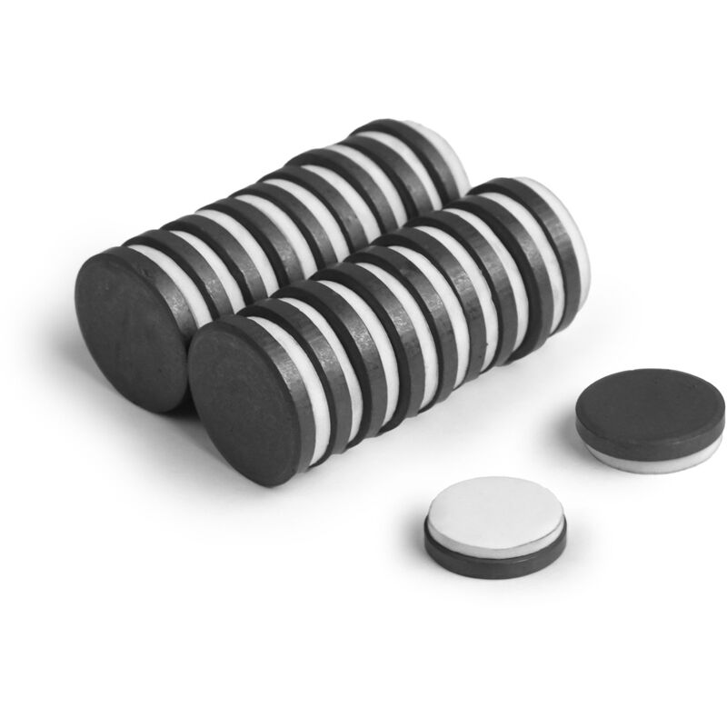 foto del prodotto first4magnets tm f406fa 20 magnete in ferrite y10, diametro 20 mm x spessore 3 mm, con schiuma autoadesiva, trazione 0,6 kg confezione da 20 