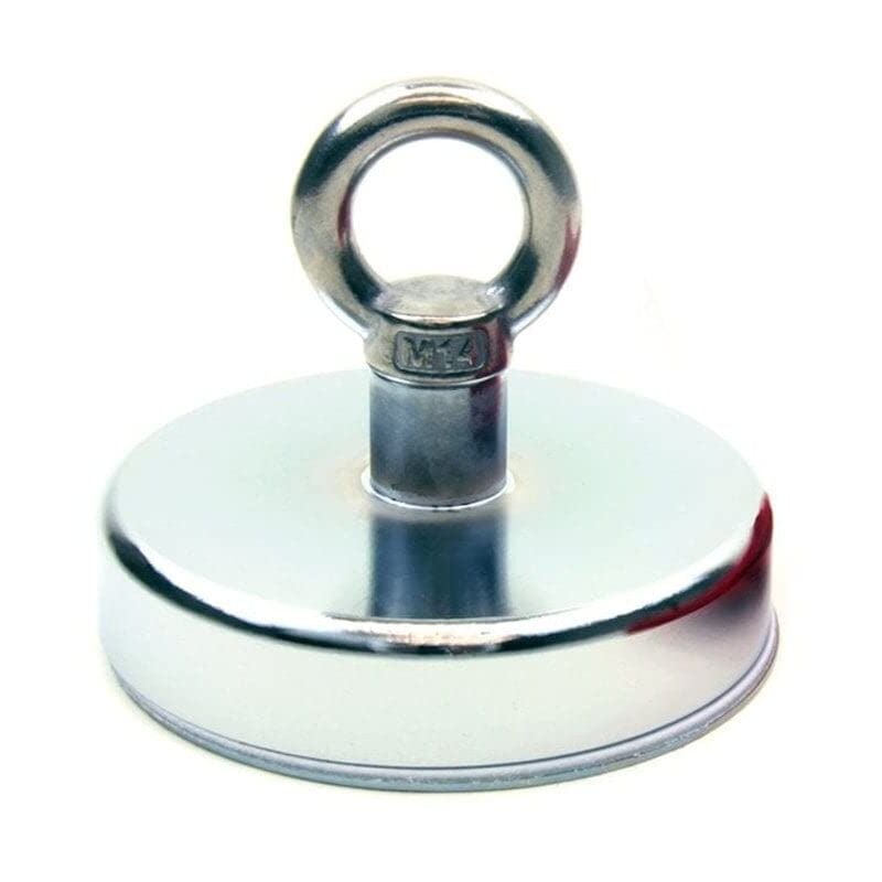 foto del prodotto first4magnetstm magnete di recupero della ferrite con eyebolt m14 per pesca a magnete, recupero e caccia al tesoro 125mm dia x 100mm di altezza