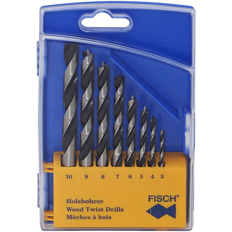 foto del prodotto fisch 01200008k set di 8 punte elicoidali standard per legno, in scatola di plastica, 0 v, multicolore, 3 10 mm