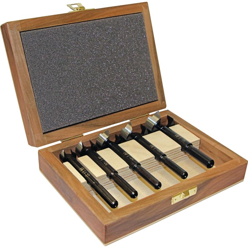 foto del prodotto fisch-tools - set di punte forstner black shark pro set di 5 pezzi ø 15, 20, 25, 30, 35 mm
