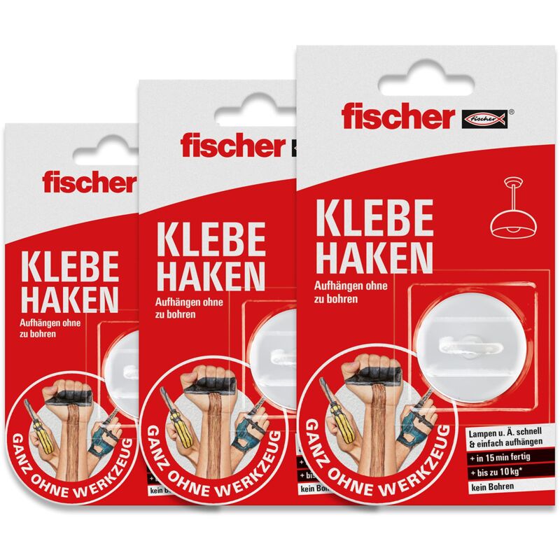 foto del prodotto fischer 3x gancio strong, ganci adesivi con colla bicomponente senza bucare il muro, per appendere a soffitto e a parete fino a 10 kg, per luci,