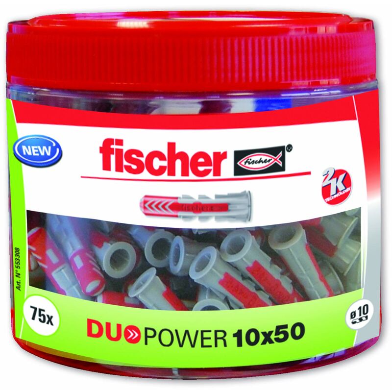foto del prodotto fischer 553308 tassello nylon, grigio e rosso, 10x50 bote 75 tacos 