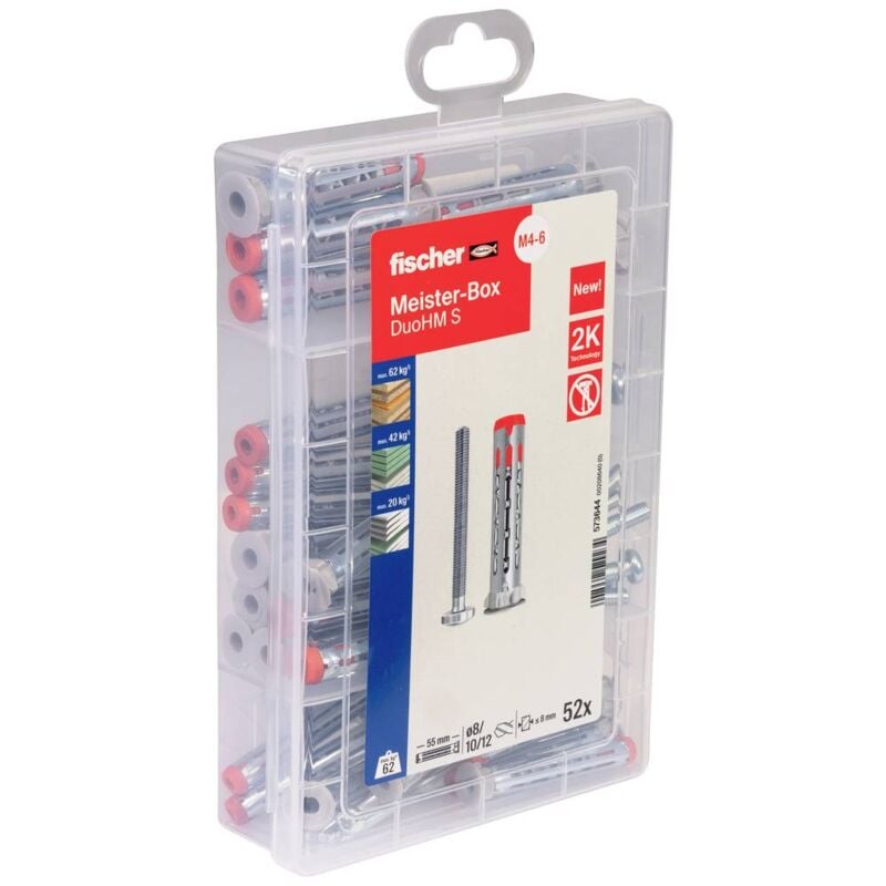 foto del prodotto fischer 573644 meisterbox duohm tx tasselli per vuoti e cavit 55 mm 52 pz.
