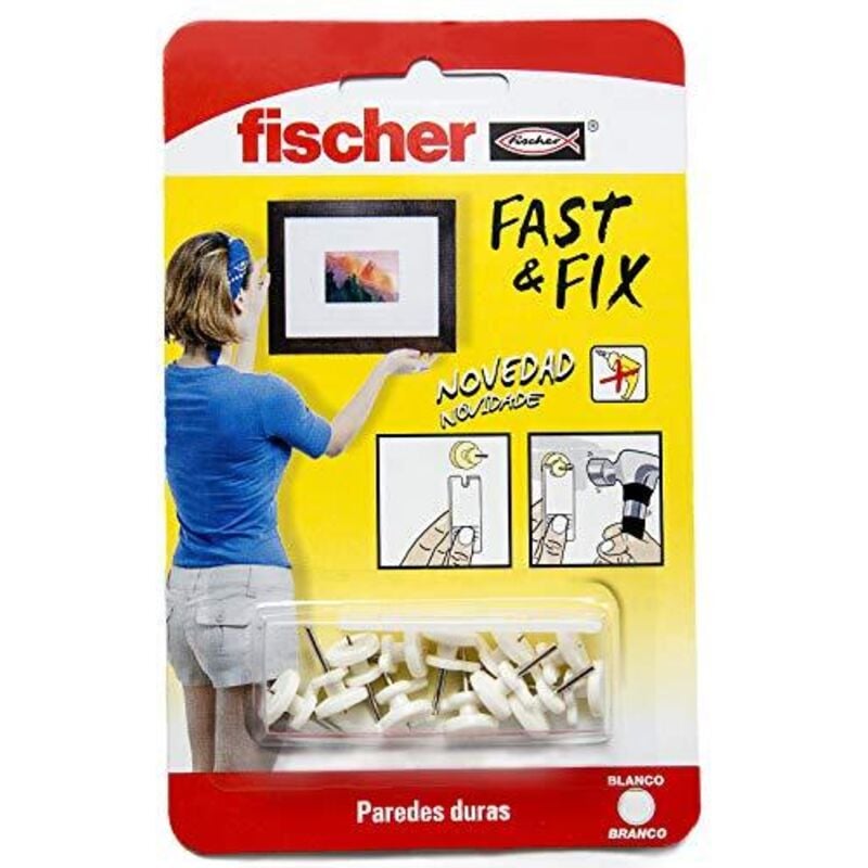foto del prodotto fischer - appendino base speciale quadri, appendere quadri parete, appendere foto, fissare quadri senza fori, bianco, blister da 12 pezzi, non