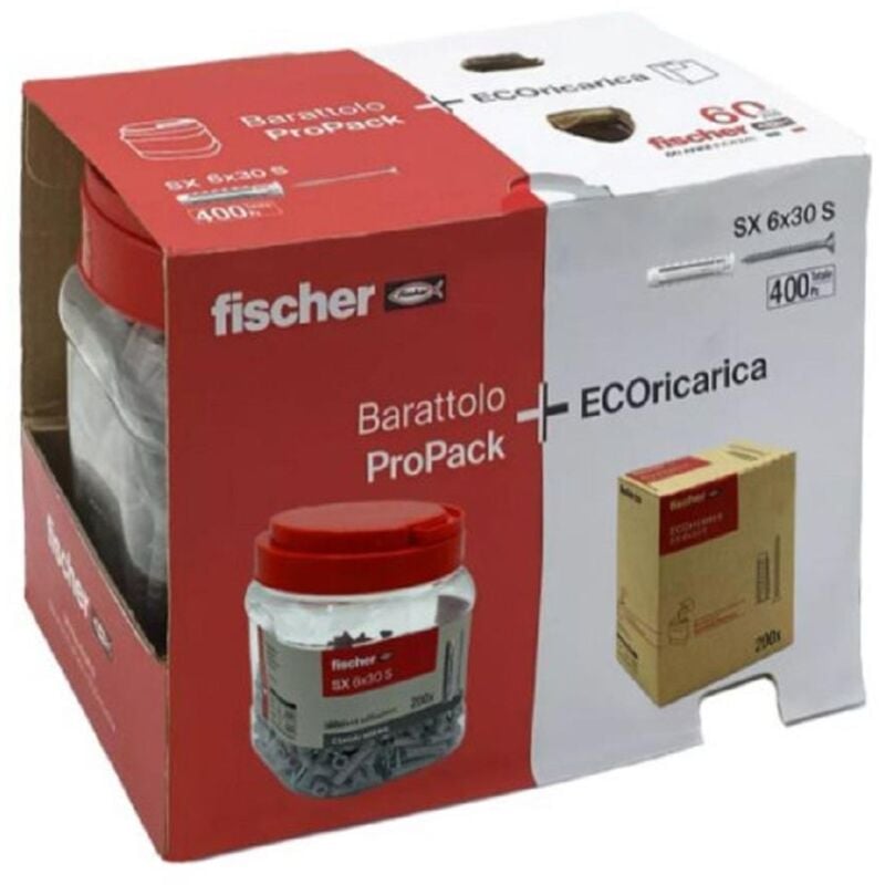 foto del prodotto fischer barattolo tasselli sx 6x30 s refill pack 400pz 00570200