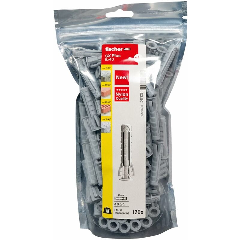 foto del prodotto fischer big pack sx plus 8x40 120 tasselli per muro pieno e forato