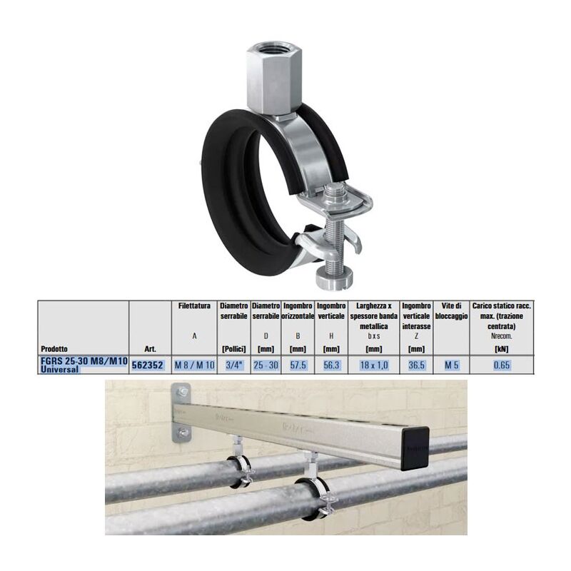 foto del prodotto fischer collare fgrs universal m8 10 25 30 collari con guarnizione anti rumore in gomma e chiusura rapida con 1 vite 00562352