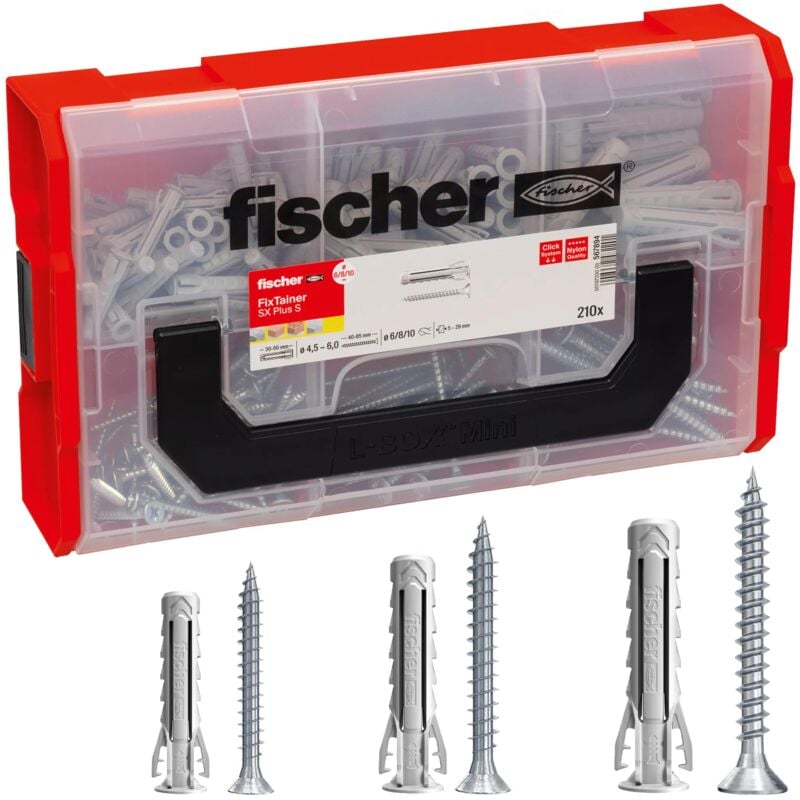 foto del prodotto fischer fixtainer sx plus, 210 tasselli con vite, per muro pieno, mattone forato