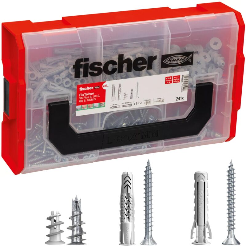 foto del prodotto fischer fixtainer ux sx plus gk, 240 pezzi tasselli e viti per muro pieno, mattone forato e cartongesso