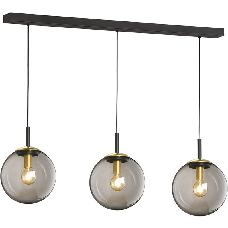 foto del prodotto fischer honsel lampada a sospensione, lampada da soggiorno, lampada da soffitto, lampada da sala da pranzo, metallo nero, vetro fum , 3 lampadine