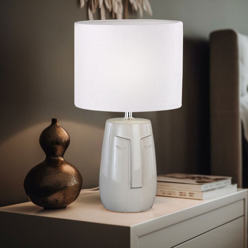 foto del prodotto fischer honsel lampada da tavolo, lampada da comodino, lampada laterale, lampada da camera, lampada da soggiorno, paralume in tessuto beige in