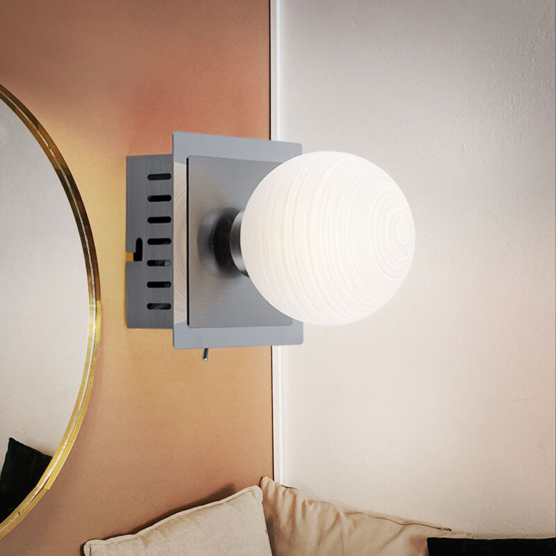 foto del prodotto fischer leuchten lampada da parete lampada da parete a sfera lampada da parete a sfera di vetro da parete interna, sfera metallo in vetro bianco