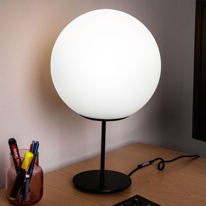 foto del prodotto fischer leuchten lampada da tavolo lampada da comodino lampada da camera da letto lampada da soggiorno, metallo sfera di vetro, 1x e14, h 41,5 cm