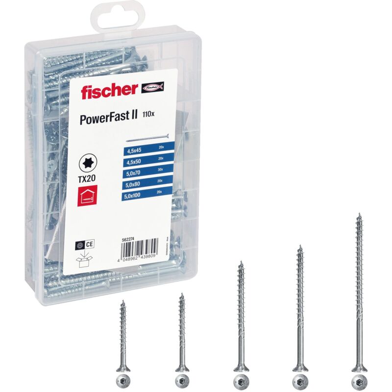 foto del prodotto fischer - profibox 110x viti per legno torx powerfast fpf ii ctp, filetto parziale, autofilettanti, testa svasata, 562274