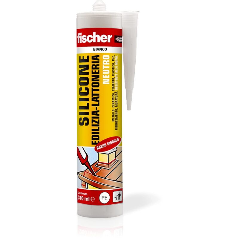 foto del prodotto fischer sbm 310 bianco, silicone sigillante basso modulo neutro per edilizia, elastico, inodore, senza solventi, interni esterni, lattoneria,