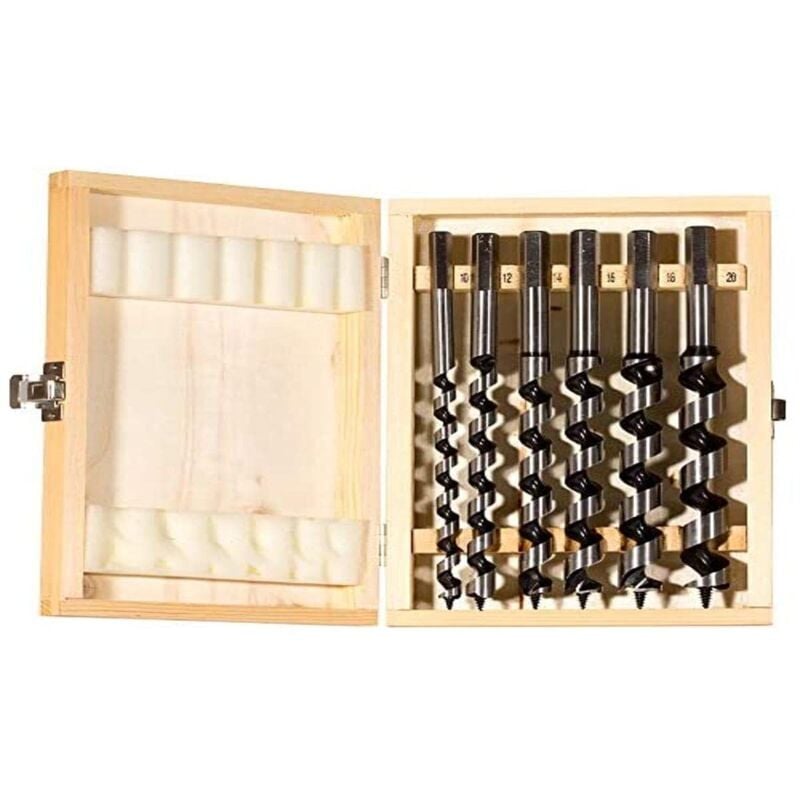 foto del prodotto fischer set 6 punte trapano d wl pl tipo lewis in acciaio per legno, diametro 10 12 14 16 18 20mm, lunghezza 230mm, attacco esagonale, per legno