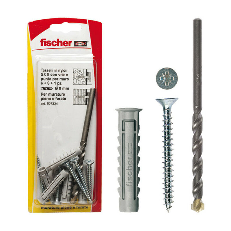 foto del prodotto fischer tasselli e punta muro w 100 tasselli sx 6 k con vite 10 pz. 