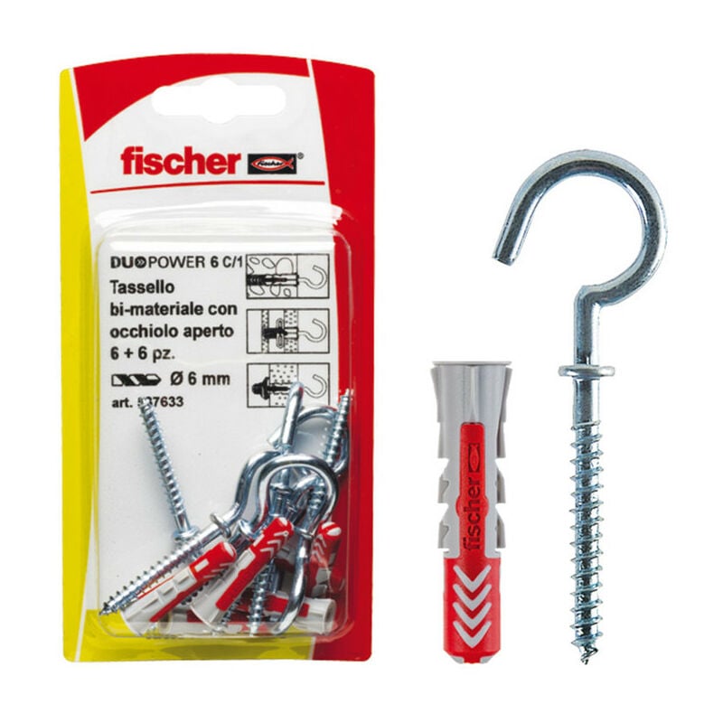 foto del prodotto fischer tassello duopower 6 c 3 k con occhiolo chiuso, confezione 6 pezzi
