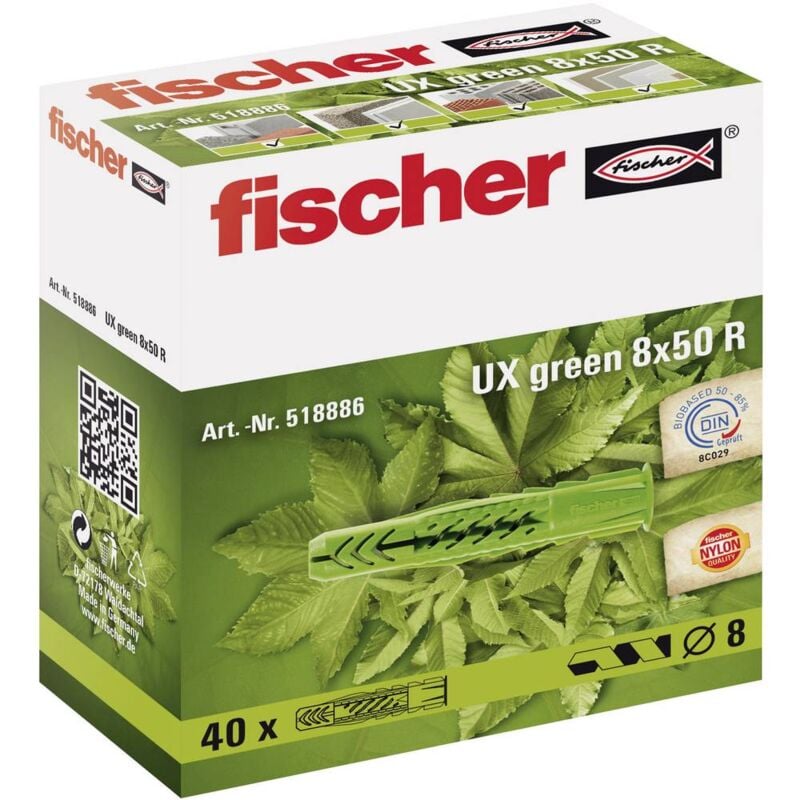 foto del prodotto fischer - tassello universale ux green 10 x 60 r 60 mm 10 mm 518887 20 pz.