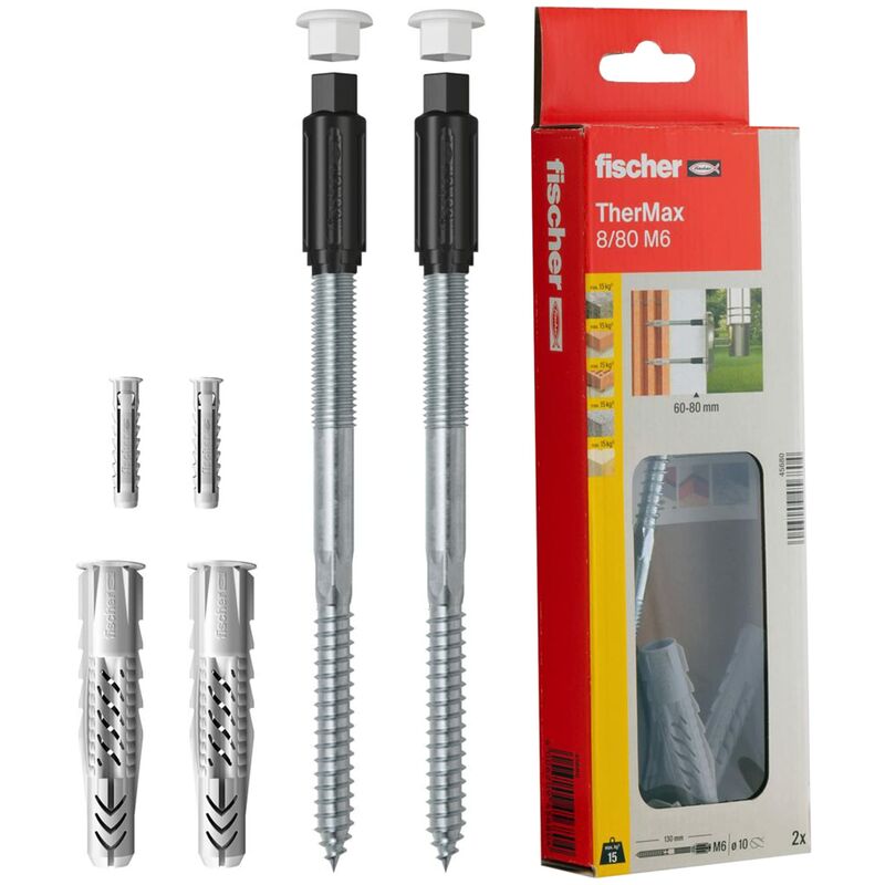 foto del prodotto fischer thermax 8 80 m6 kit 2 pz tasselli per fissaggio su cappotto isolante max 80 mm