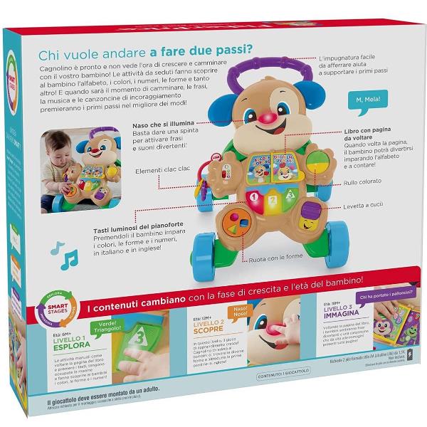 foto del prodotto fisher price cagnolino primi passi ridi impara, edizione multilingue, giocattolo musicale per camminare giocattolo per neonati e bambini da 6 mesi