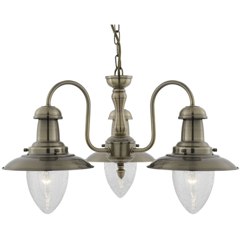 foto del prodotto fisherman ii 3lt pendant - ottone antico e vetro trasparente seminato