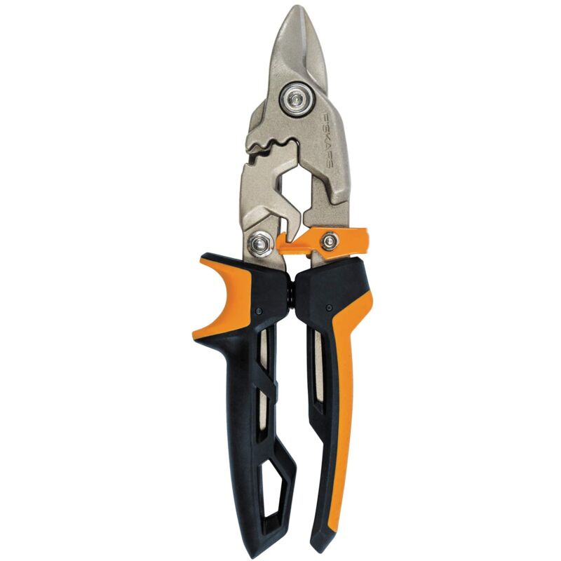 foto del prodotto fiskars cesoie per lamiere bulldog, fino al 40 di potenza in pi , lunghezza 23,2 cm, acciaio trattato termicamente plastica, nero arancione,