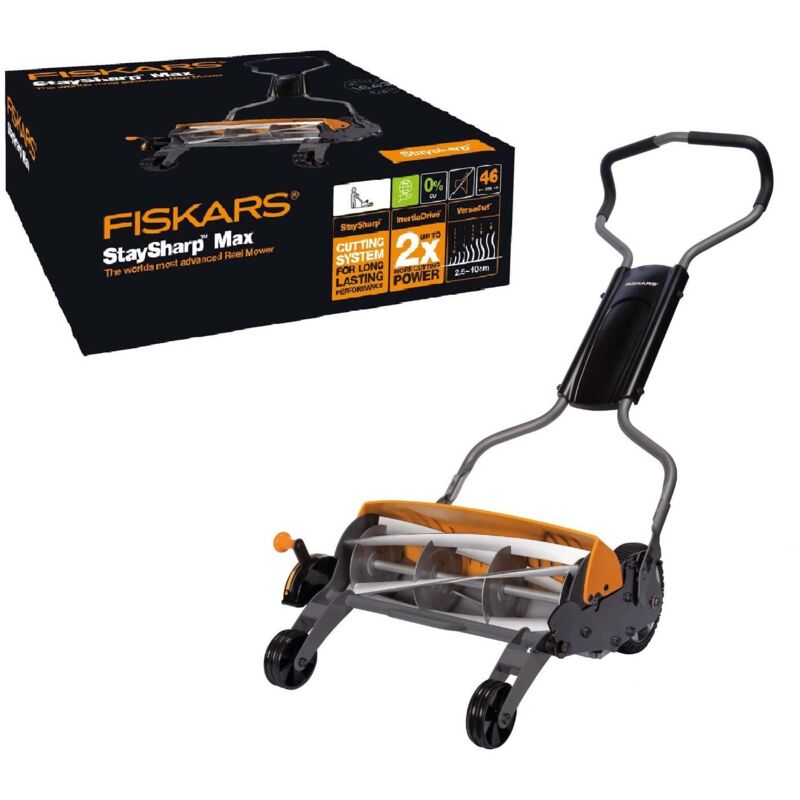 foto del prodotto fiskars tosaerba manuale, tosaerba a cilindro con sistema di taglio senza attrito di lame, larghezza di taglio 46 cm, staysharp max,