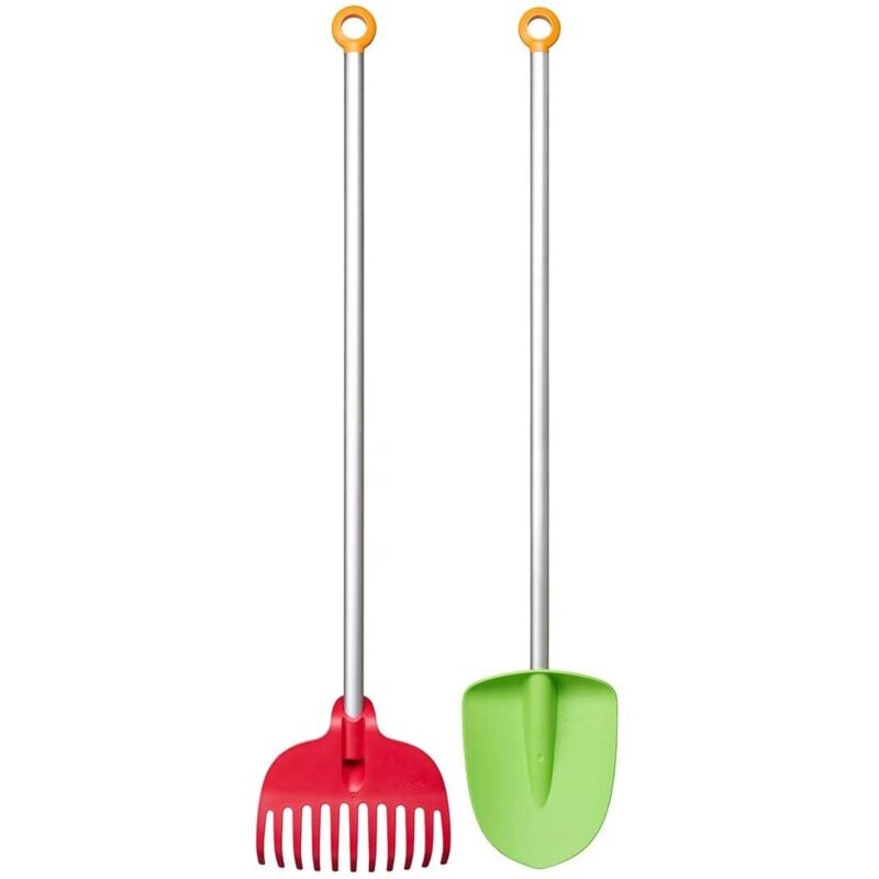 foto del prodotto fiskars vanga e rastrello per bambini, set 2 in 1, lunghezza 88 cm, teste in plastia rinforzata con fibra di vetro manici in alluminio,