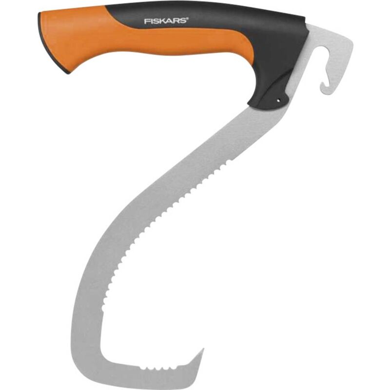 foto del prodotto fiskars woodxpert gancio per tronchi nero e arancione con custodia